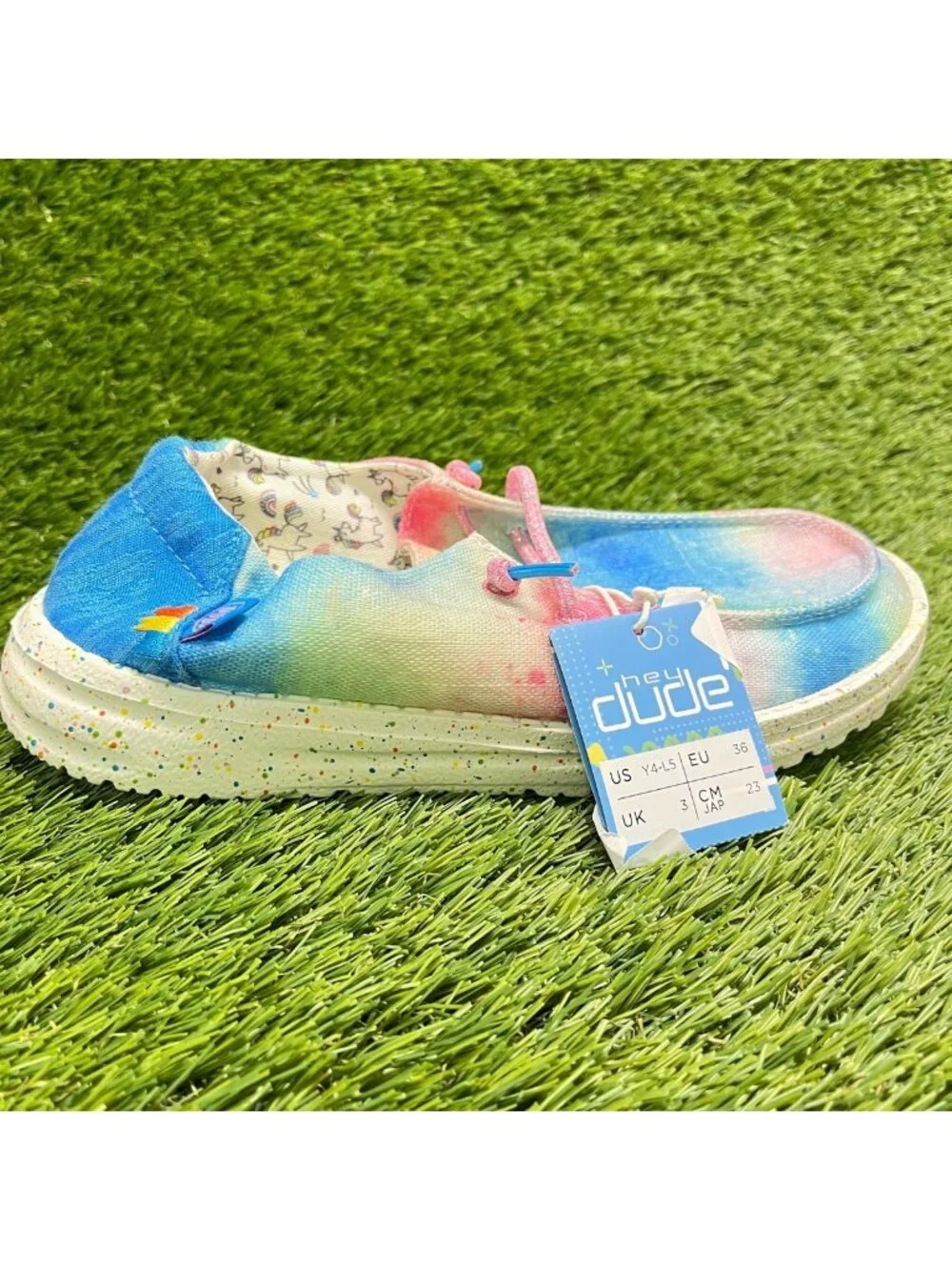 Hey Dude Wendy Dreamer Girls Size 4Y Blue Pink Athletic Walking Slip On Shoes